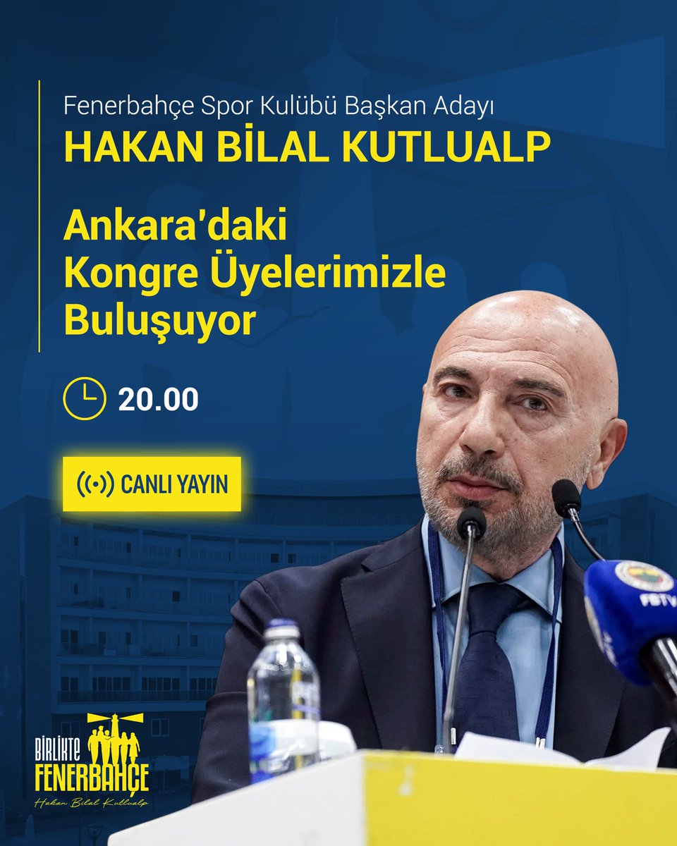 Fenerbahçe Spor Kulübü Başkan Adayı Hakan Bilal Kutlualp’in Ankara’daki kongre üyelerimizle buluşacağı toplantı bu akşam YouTube kanalımız üzerinden canlı olarak yayınlanacak.

İzlemek için: youtube.com/live/SL0Pf7CQC…