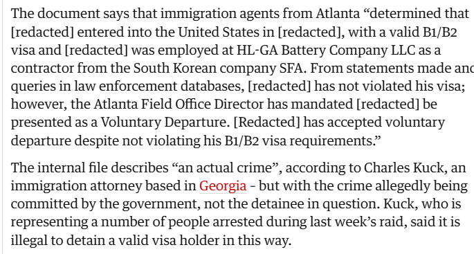 ReichlinMelnick's tweet image. A genuinely scandalous moment; an internal ICE document *proves* that one of the people arrested at the Hyundai plant hadn't broken any laws, yet he was ordered to "voluntarily" leave anyway.