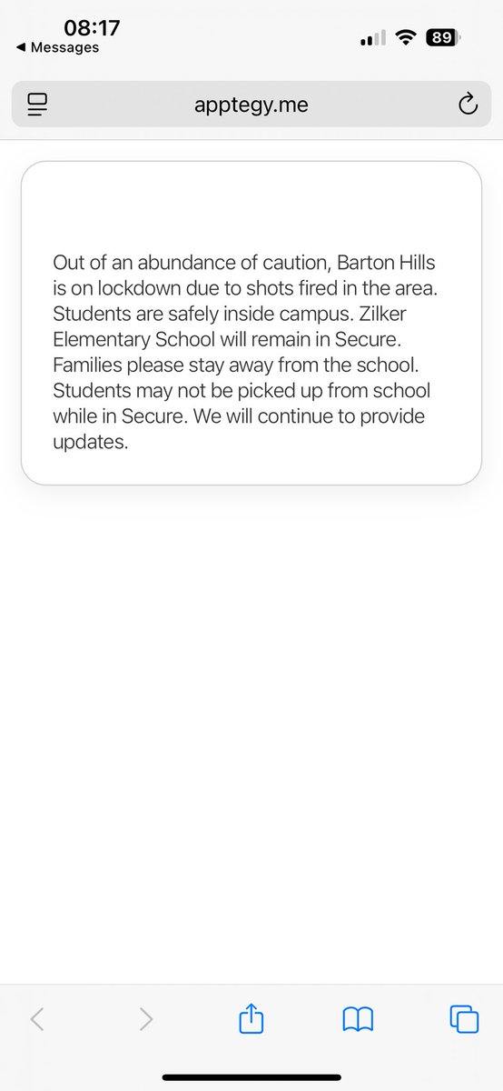 Joshua Grimm (@jgrizzity) on Twitter photo Total mishandling by <a href="/Austin_Police/">Austin Police Department</a> and, likely, <a href="/AustinISD/">Austin ISD</a> this morning with active shooter in Zilker and Barton Hills area. School “operating on normal schedule” text disseminated and then retracted after all of our kids were already at school. We need to do better. Total mishandling by <a href="/Austin_Police/">Austin Police Department</a> and, likely, <a href="/AustinISD/">Austin ISD</a> this morning with active shooter in Zilker and Barton Hills area. School “operating on normal schedule” text disseminated and then retracted after all of our kids were already at school. We need to do better.