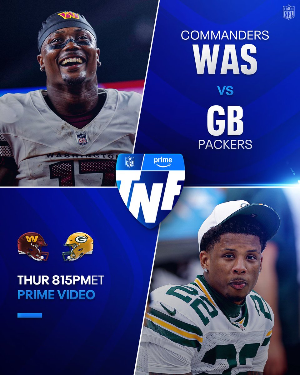 NFL's tweet photo. Who's going 2-0 to start the season?

WASvsGB– Thursday 8:15pm ET on Prime Video
Also streaming on @NFLPlus https://t.co/GUAy4uJjMY