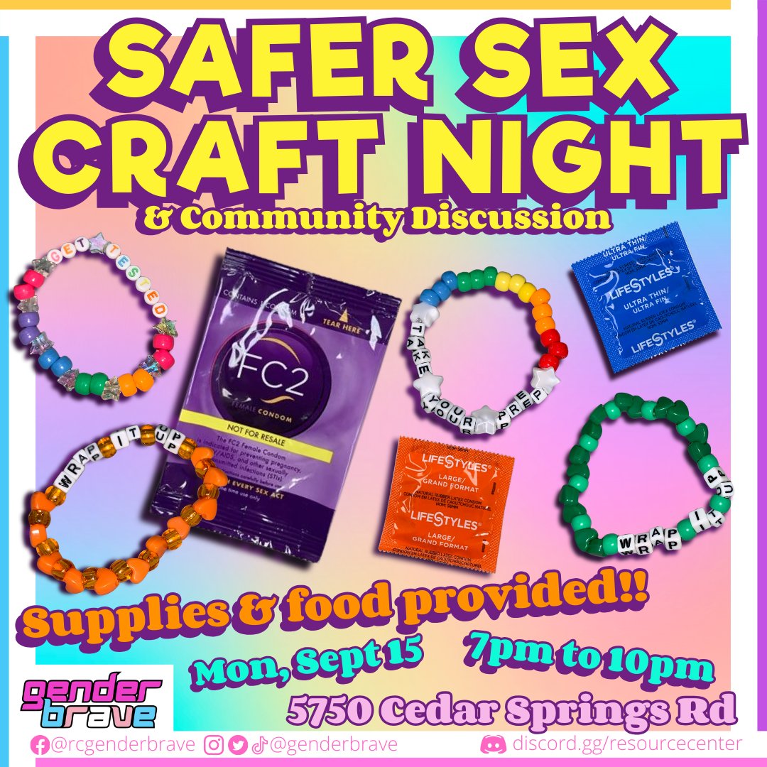 GenderBrave's tweet image. Join us for Safer Sex Craft Night! Food and crafting supplies provided. We'll be making personal items and signs for the upcoming parade! GenderBrave empowers trans and gender expansive folks ages 18-35 to take part in HIV prevention.

#GenderBrave #lgbt #transgender