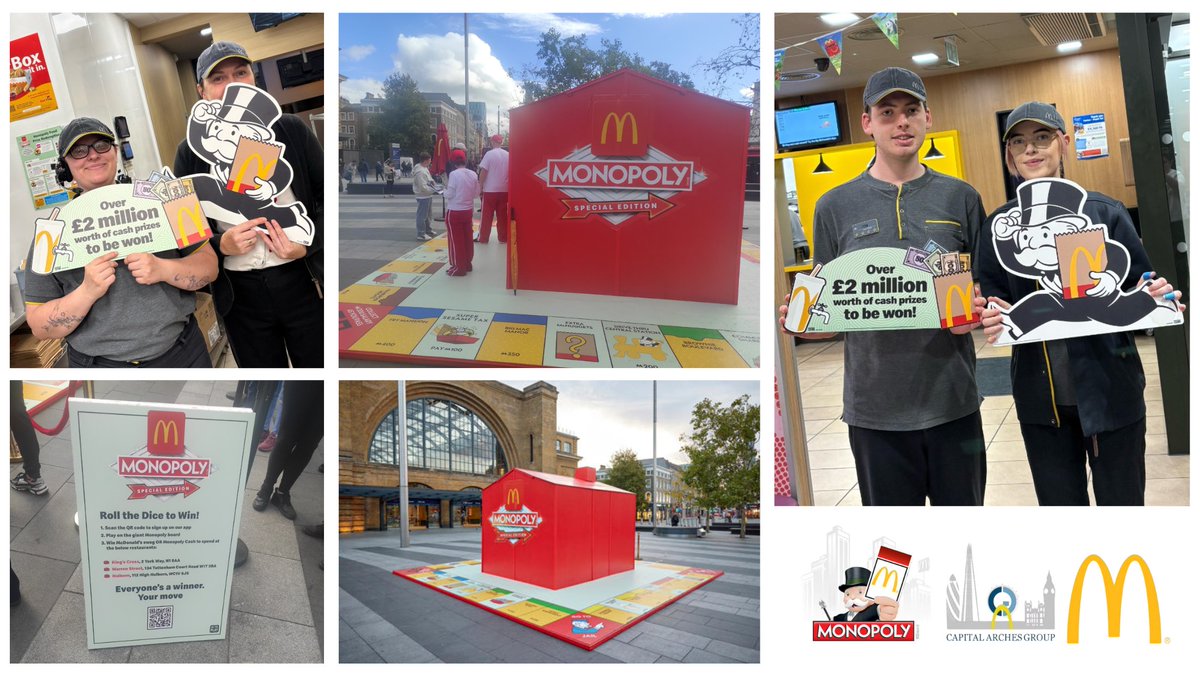 CAG_McDonalds's tweet photo. 📢 Monopoly has officially launched at McDonald’s today! 🎉
To mark the occasion, we hosted an exciting activity outside our King’s Cross restaurant, bringing the game to life and engaging with customers right in the heart of London.
#TeamCAG #KingsCross https://t.co/8CF8cfYiFZ