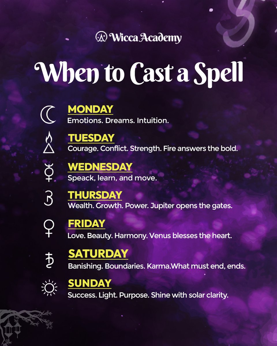 WiccaAcademy's tweet photo. Each day carries its own power! โจ
When your magic moves with the planets, your spells align with the universe. ๐
#witchcraft #planetarymagic #spellcasting #witchesofinstagram #ritualtiming #magick https://t.co/LVyTxIBprV