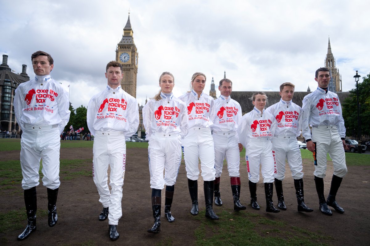 Jockeys at Westminster for today's 'Axe the Racing Tax' campaign.

#AxeTheRacingTax