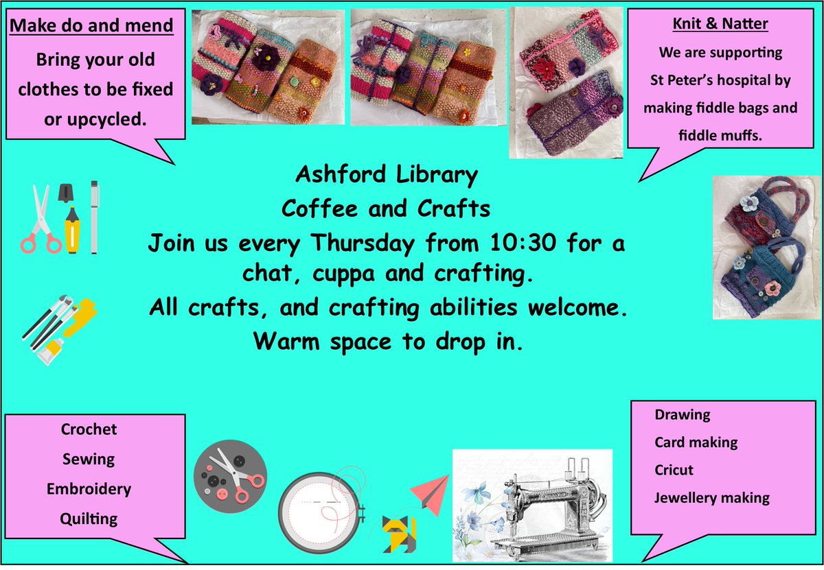 Coffee and Craft every Thursday from 10.30 am. All crafts very welcome.