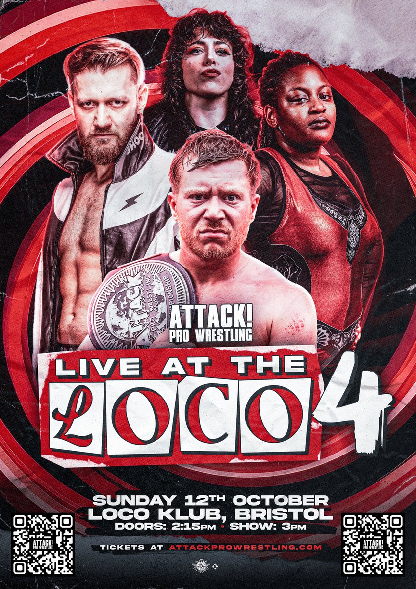 Our next two shows are

AT THE MOVIES - Sat 27th Sep, Cardiff 🏴󠁧󠁢󠁷󠁬󠁳󠁿
LIVE AT THE LOCO 4 - Sun 12th Oct, Bristol 🏴󠁧󠁢󠁥󠁮󠁧󠁿

🎟️ attackprowrestling.com