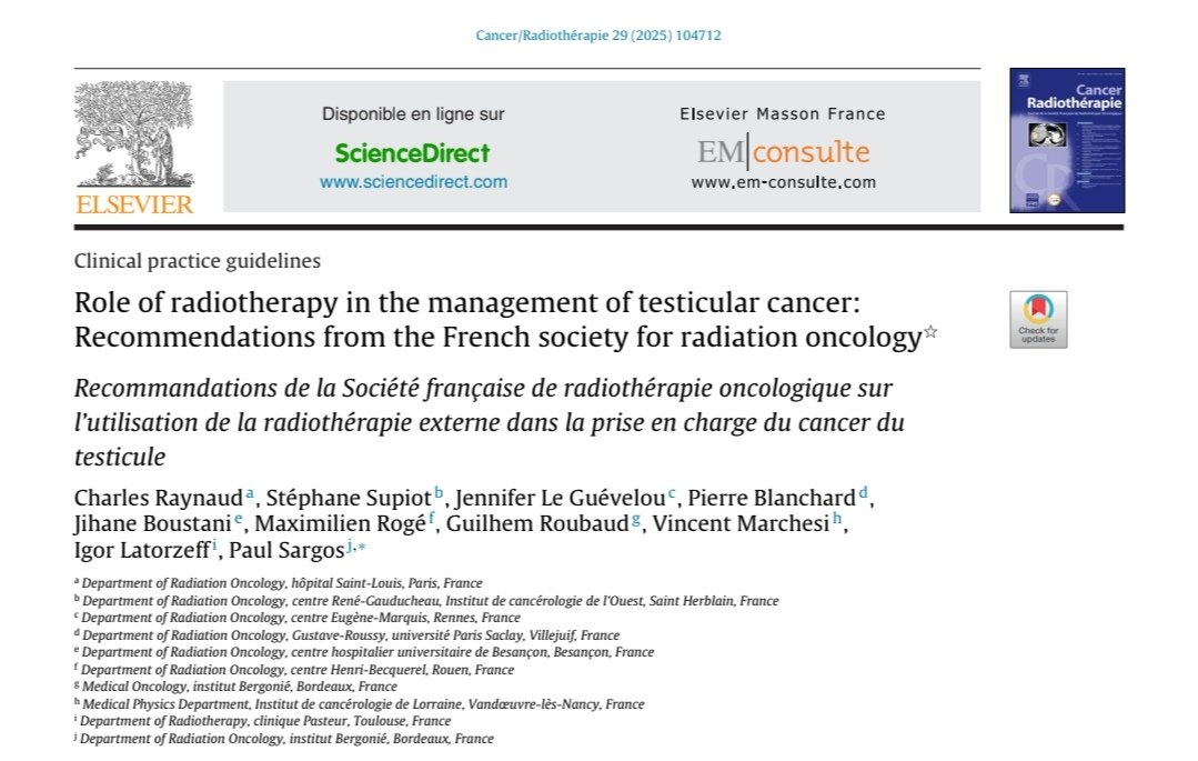 PaulSargos's tweet image. ⚡Guidelines Alert: 
        
🔗Management of testis cancer for #radoncs

✨Out now

👏 @CharlesRaynaud
@PBlanchardMD
@JennKa12
@stephanesupiot
@maximilienroge
@RoubaudG
@SFjROfr

sciencedirect.com/science/articl…
