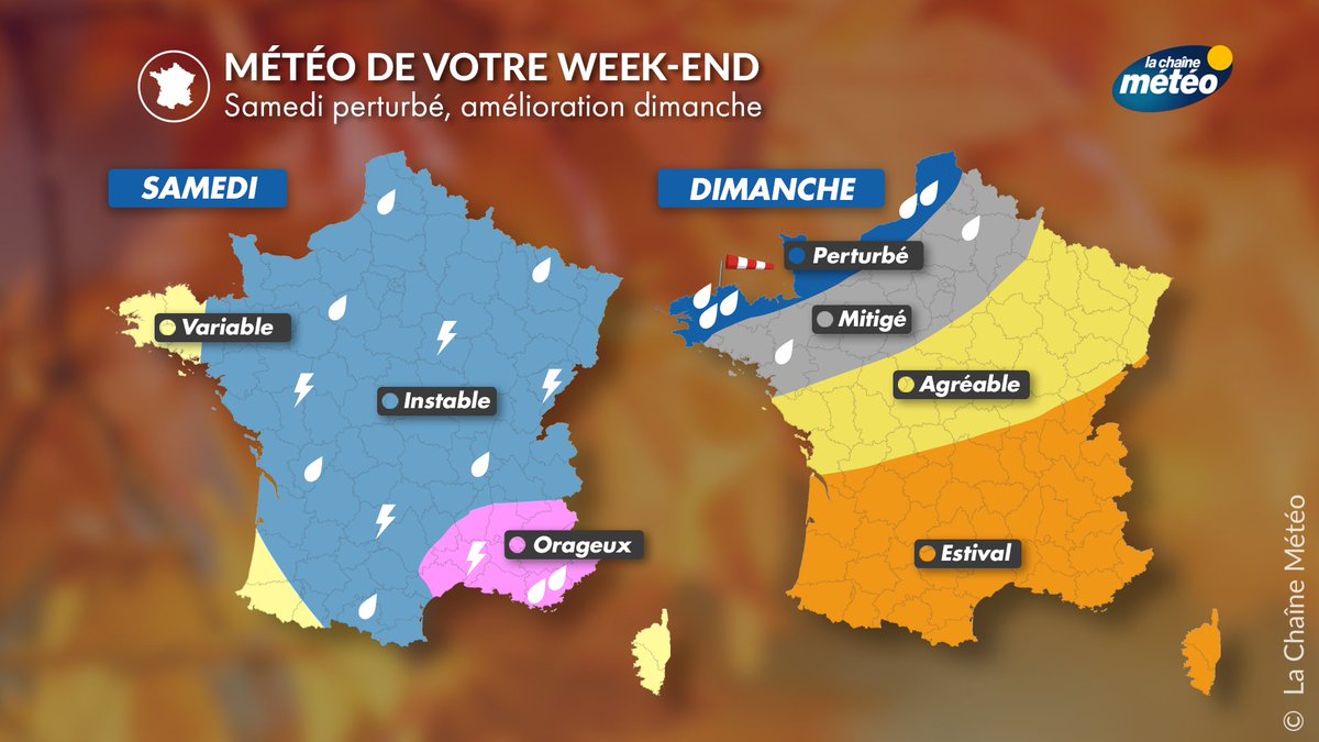 lachainemeteo's tweet image. 🌬️🌧️ Votre #weekend s&apos;annonce contrasté, entre un samedi instable et orageux, et un dimanche beaucoup plus agréable et estival au sud. Au nord-ouest, la situation sera ventée et perturbée avec le passage d&apos;un front actif en fin de journée. #pluie