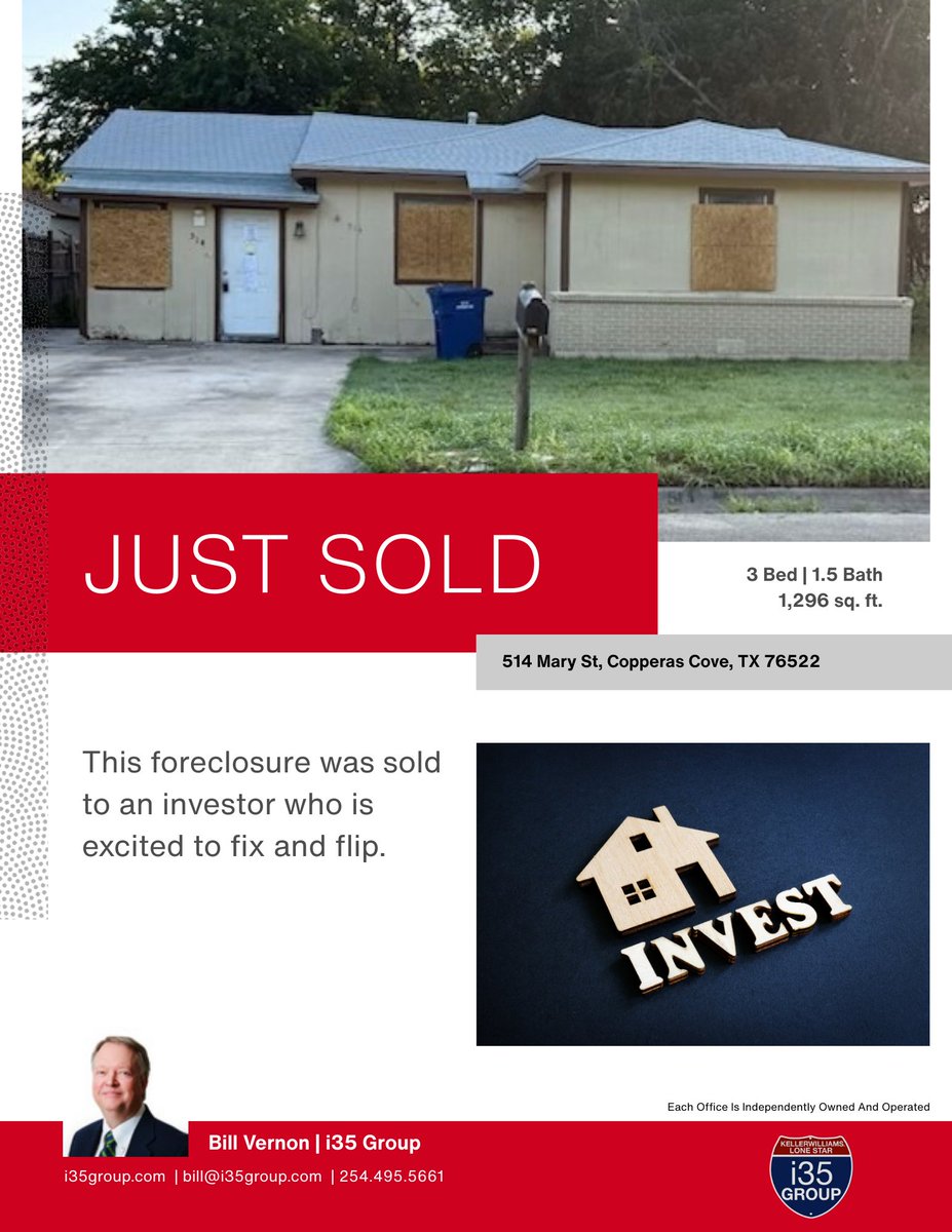 i35Group's tweet photo. 📲 Contact Bill Vernon today to talk about your options:
254.495.5661 | bill@i35group.com
| https://t.co/hFS70BlQrz

#justsold #copperascove #centraltexasrealestate #i35group #neighborhoodexperts #soldwithbill #realestate https://t.co/1jZOReOeSr
