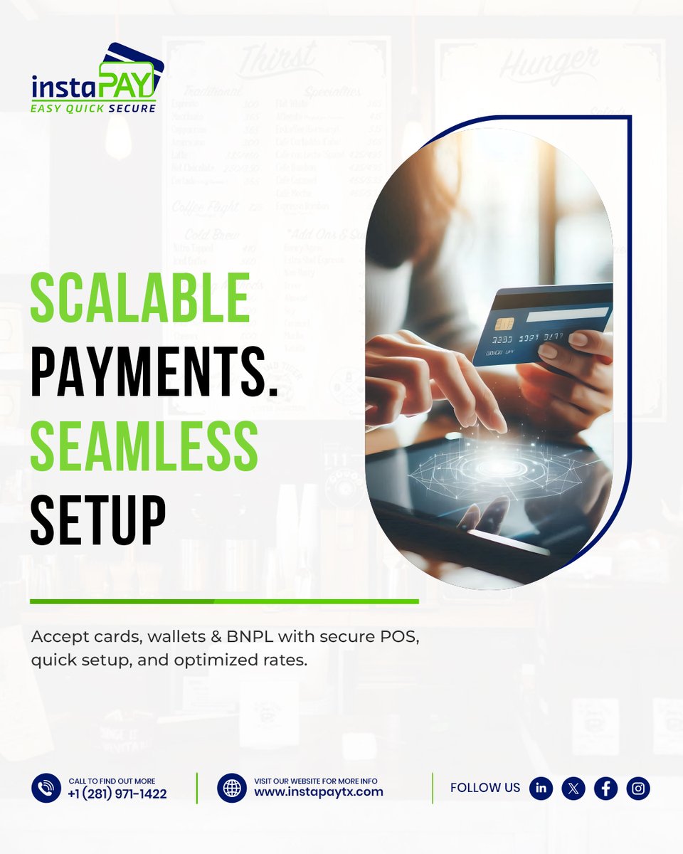 instapay_off's tweet image. Scalable payments, simple setup.

Accept cards, wallets, and BNPL all in one secure POS.

#instapay #seamlesssetup
#pospower #businessedge #smartpayments
