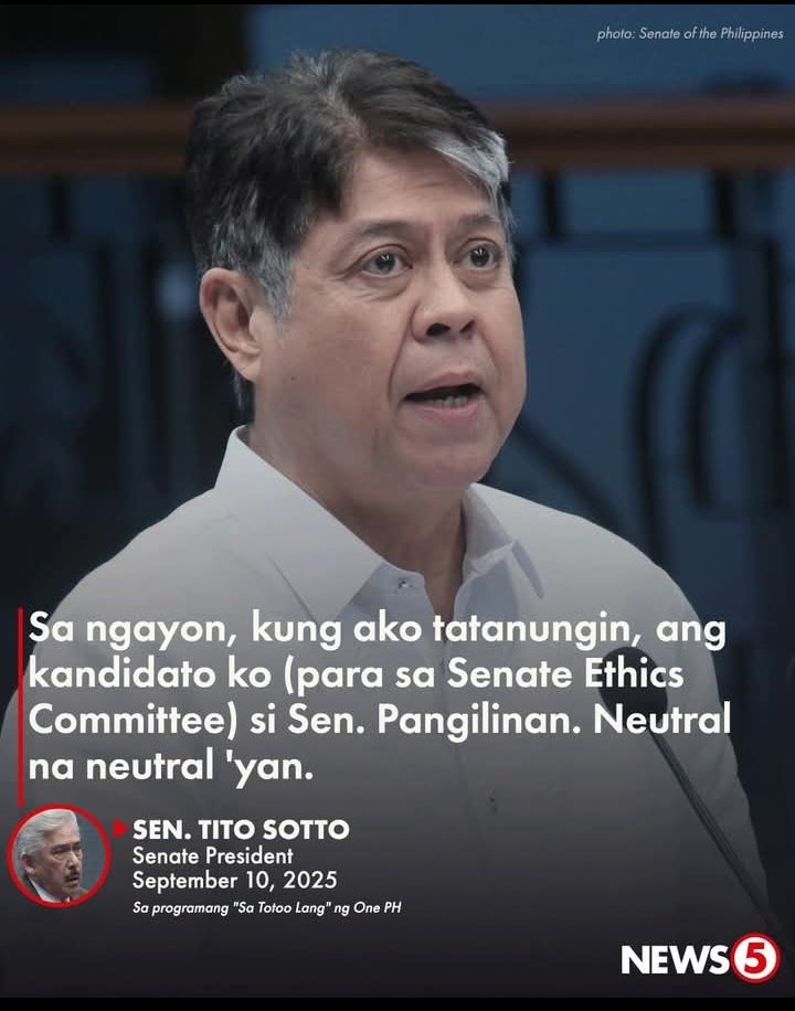 DeusXMachina14's tweet photo. Senate President Tito Sotto's personal preference for the Chair of the Ethics committee is Senator Kiko Pangilinan. 
📷News 5 https://t.co/yplPKPYzvk