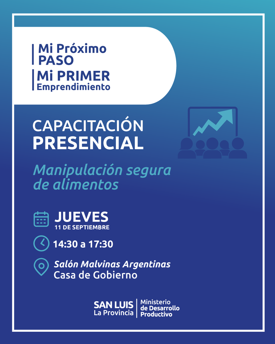 📣 Capacitación Presencial: Manipulación Segura de Alimentos

🗓 Jueves 11 de septiembre
🕑 14:30 a 17:30 hs
📍 Salón Malvinas Argentinas – Casa de Gobierno

👉 La entrada es libre y gratuita y no requiere inscripción previa.

✨ ¡Te esperamos!