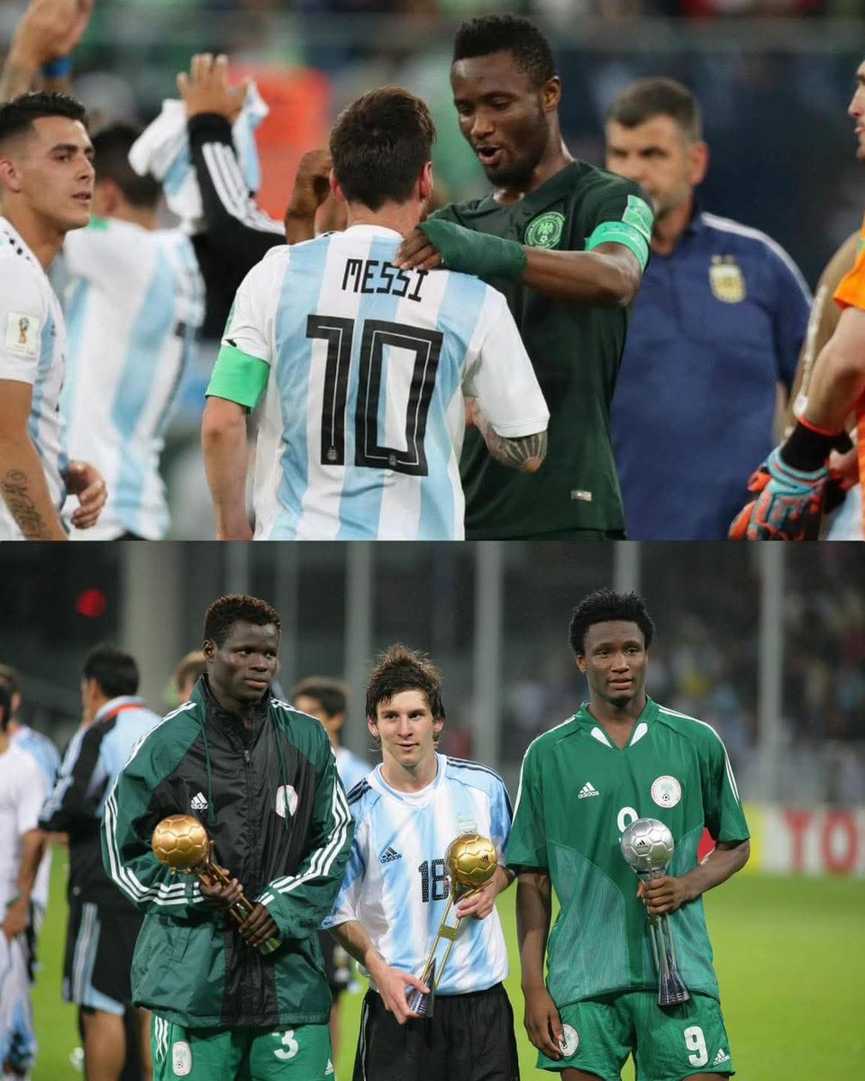 🇳🇬 Obi Mikel :

"Quando perdemos para a Argentina na final da Copa do Mundo Sub-20, Messi ganhou a Bola de Ouro e eu ganhei a Bola de Prata. 

" No final da cerimônia, eu disse:  "Você roubou a bola de ouro. Eu mereci. " Eu era melhor do que tu. Messi sorriu e disse: "Não tenho