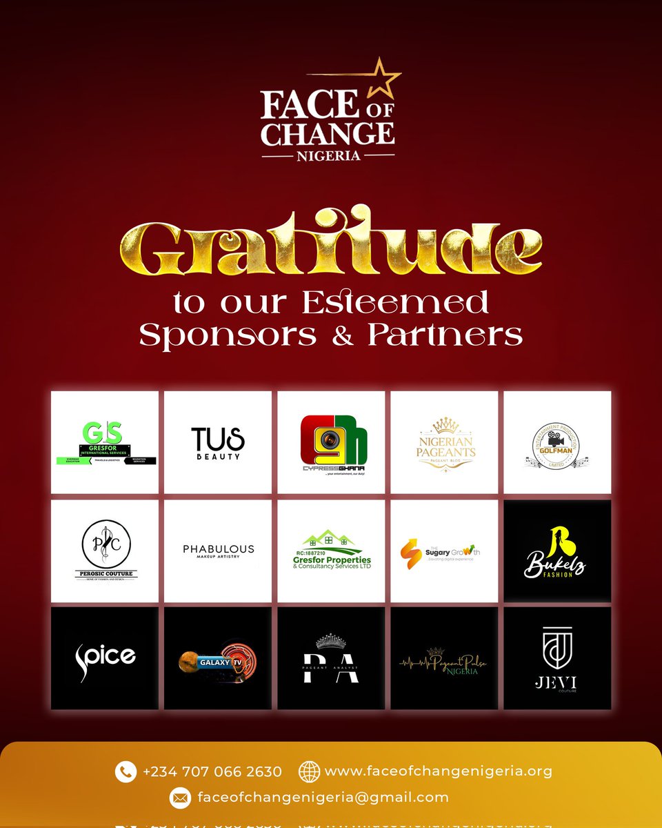 Faceofchangeng's tweet photo. *With hearts full of gratitude, we say THANK YOU!*

To all our amazing sponsors and partners, your unwavering support helped make *Face of Change Nigeria* a success.  
We deeply appreciate every brands, every effort, and every partnership. https://t.co/VosexwYzHO