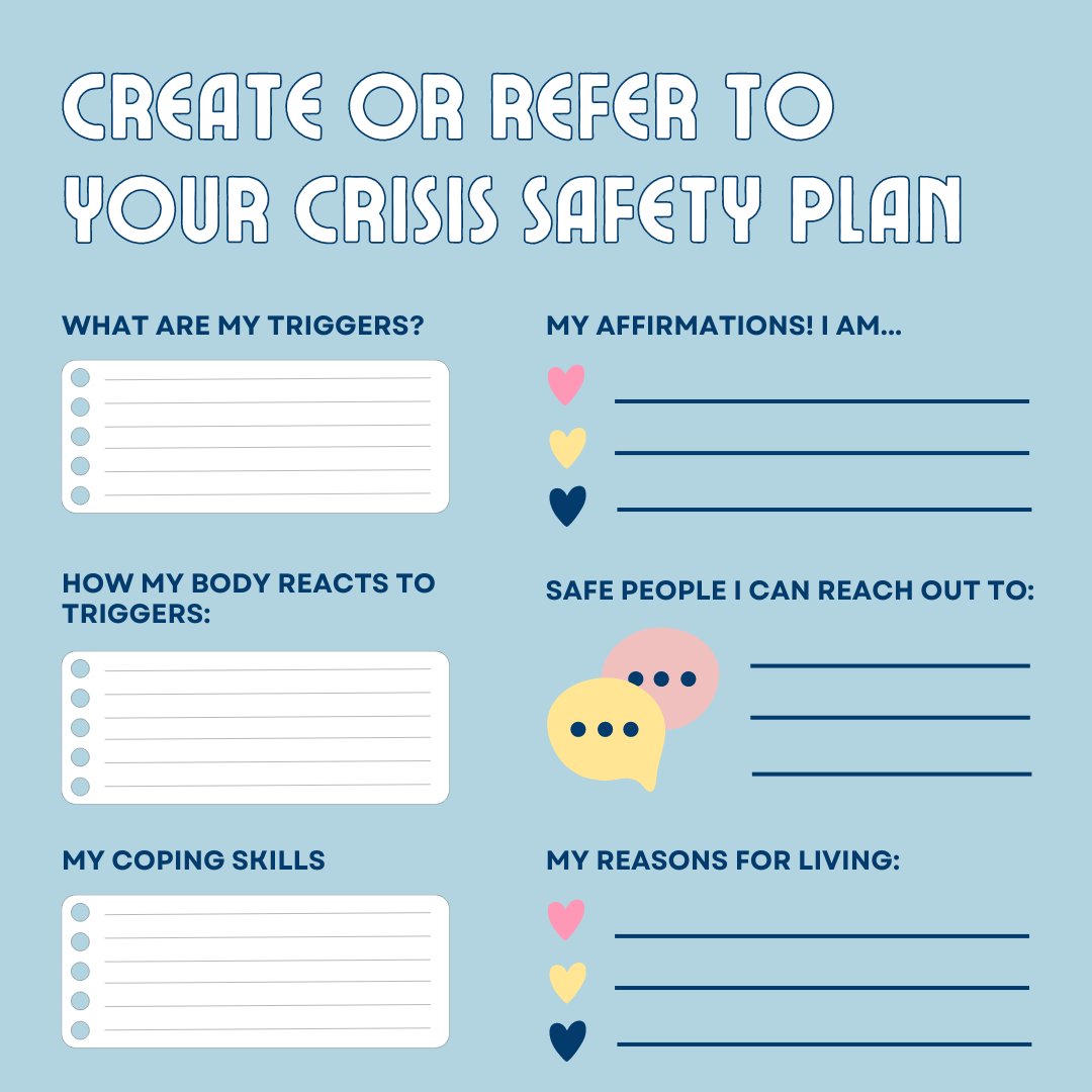 If you start to notice that you’re thinking about suicide, here are a few ideas to help you cope #WSPD2025

If you are ever in a Crisis, ROCK’s Crisis Line is always available 24/7 by calling 905-878-9785.

2/2