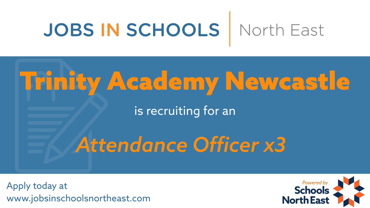 JobsInSchoolsNE's tweet image. .@TrinityNCL is recruiting for an Attendance Officer x3.

Find out more: bit.ly/4mH886C