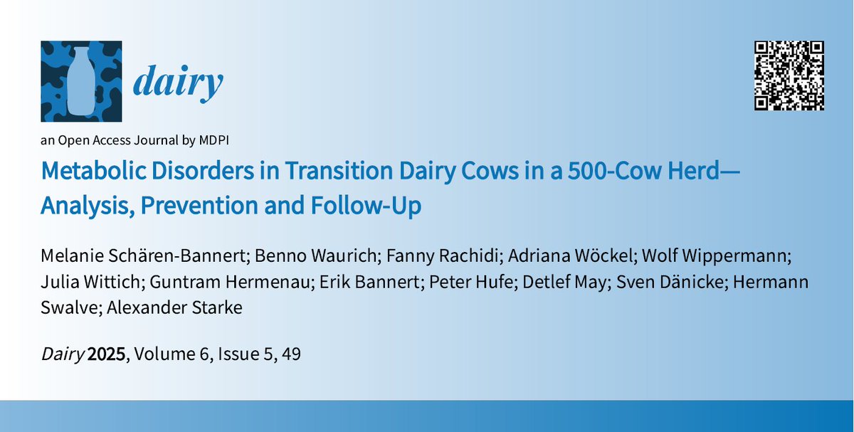 #mdpidairy Read the Published Paper!  Metabolic Disorders in Transition Dairy Cows in a 500-Cow Herd—Analysis, Prevention and Follow-Up
brnw.ch/21wVDyZ
<a href="/MDPIOpenAccess/">MDPI</a> <a href="/LifesciMdpi/">MDPI Life Sciences</a> <a href="/Scilit_/">Scilit</a>
#dairy #DairyCows #DairyCows #MetabolicDisorders