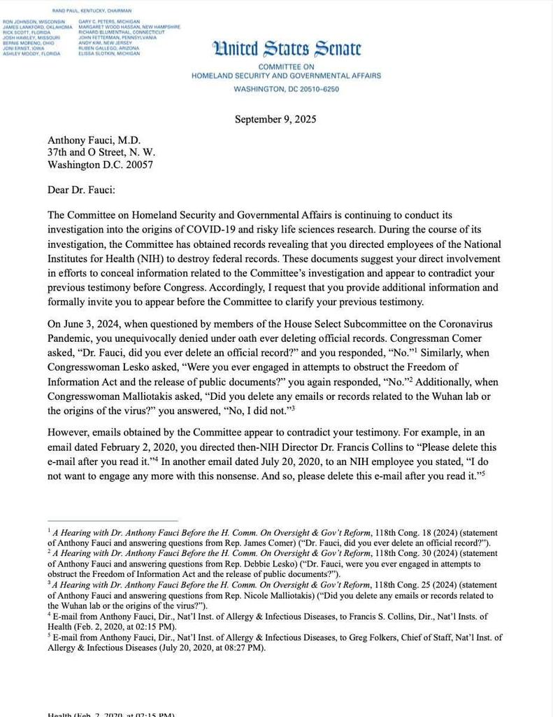 🚨BREAKING: Newly released emails show Fauci directed colleagues to “delete this after you read it”—dating back to Feb. 2020. 

He denied it under oath. These documents are now public, and Fauci will finally testify before Chairman Rand Paul.

x.com/senrandpaul/st…