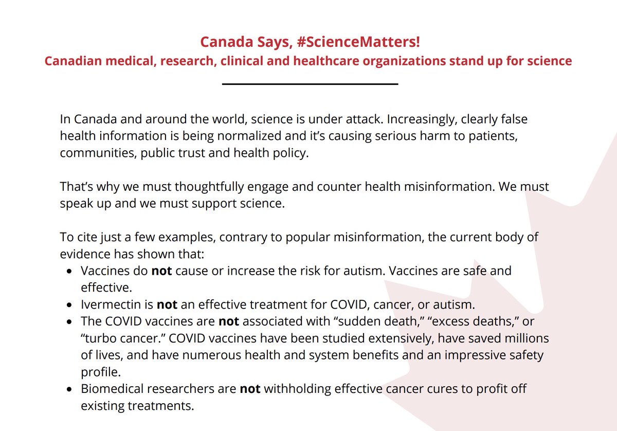 CaulfieldTim's tweet image. #ScienceMatters.

Important to clearly counter demonstrably false bunk. Broad consensus that:

- Vaccines do NOT cause autism
- Ivermectin NOT effective against cancer, covid, etc
- COVID vaccines do NOT cause sudden death or "turbo cancer"

See: scienceupfirst.com/sciencematters/