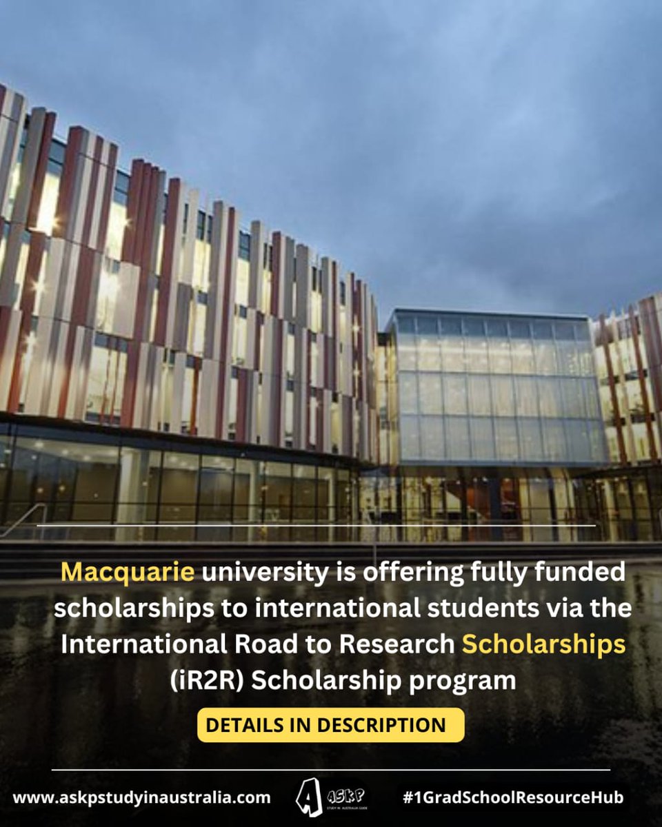 Applications are currently open for Macquarie University Fully Funded Graduate Research Scholarship

✅Fully Funded Masters/PhD Scholarship
✅Stipend: Covers tuition fees + living allowance (RTP rate)
✅Deadline: 31 Oct 2025

Thread
1/n 👇