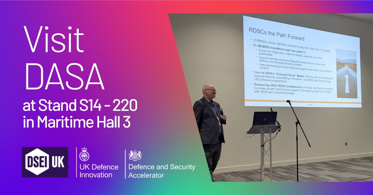 DASAccelerator's tweet image. 📢 UKDI announces £1.5m funding for Regional Defence and Security Clusters over the next 2 years to support the regional collaboration between industry, academia & public sector.
#DSEI2025 #DefenceInnovation #UKDI #RDSC