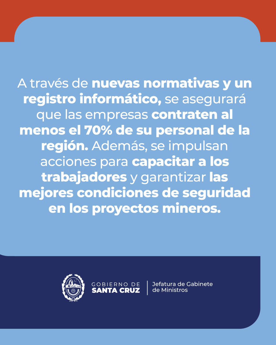 _CasaSantaCruz's tweet image. El Gobierno Provincial y las empresas mineras de Santa Cruz impulsan el empleo local. Nuevas normativas exigen que al menos el 70% del personal sea de la región. Además, se capacitará a los trabajadores y se garantizará su seguridad. 

#EmpleoLocal #SantaCruz #Minería