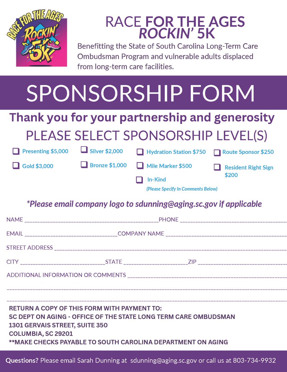 The Race for the Ages Rockin’ 5K is Nov. 1

All proceeds from the event will benefit the residents served by the South Carolina Long Term Care Ombudsman Program, which works tirelessly to protect their rights and well-being.

facebook.com/events/1000048…