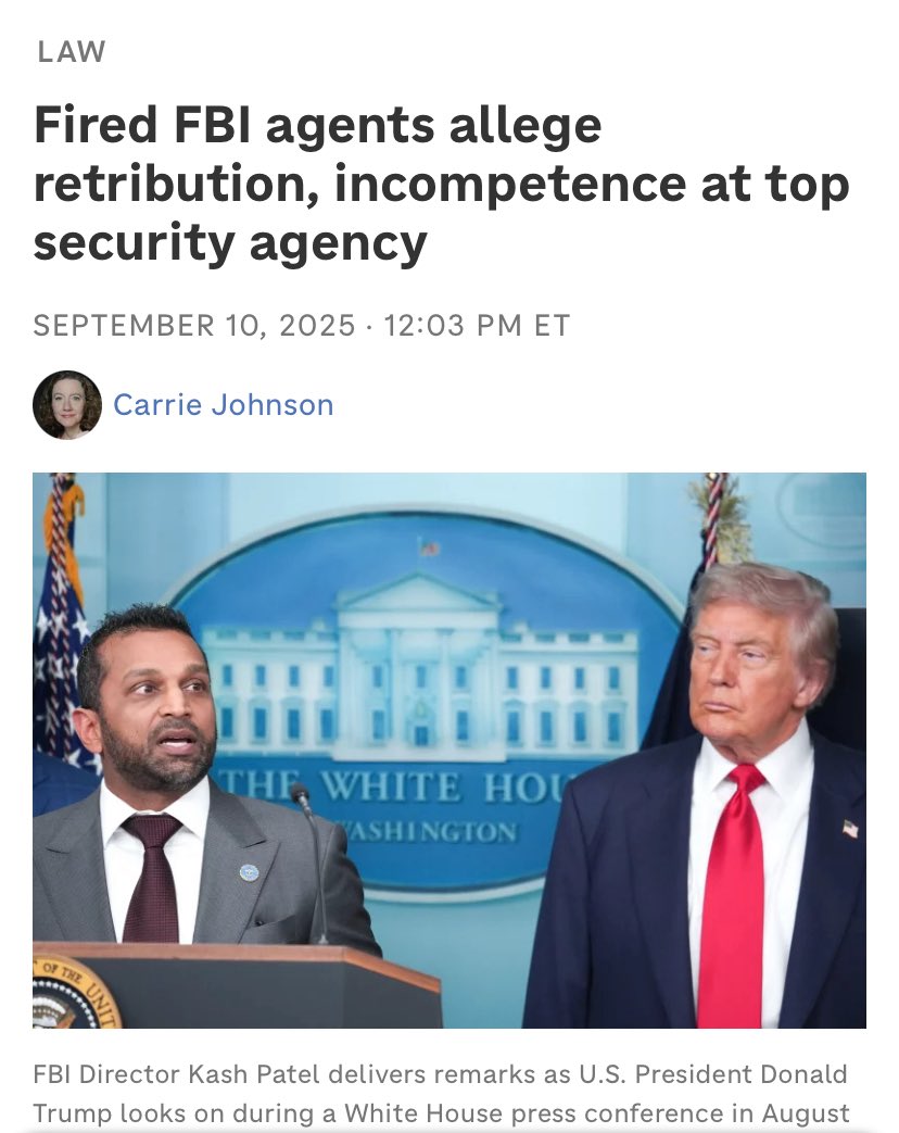 “At his Senate conf hearing, FBI Director Kash Patel promised to protect employees from improper political removal. But once he arrived at the Bureau's headquarters, the lawsuit alleges, Patel deliberately chose to follow directives from the White House rather than federal law.”