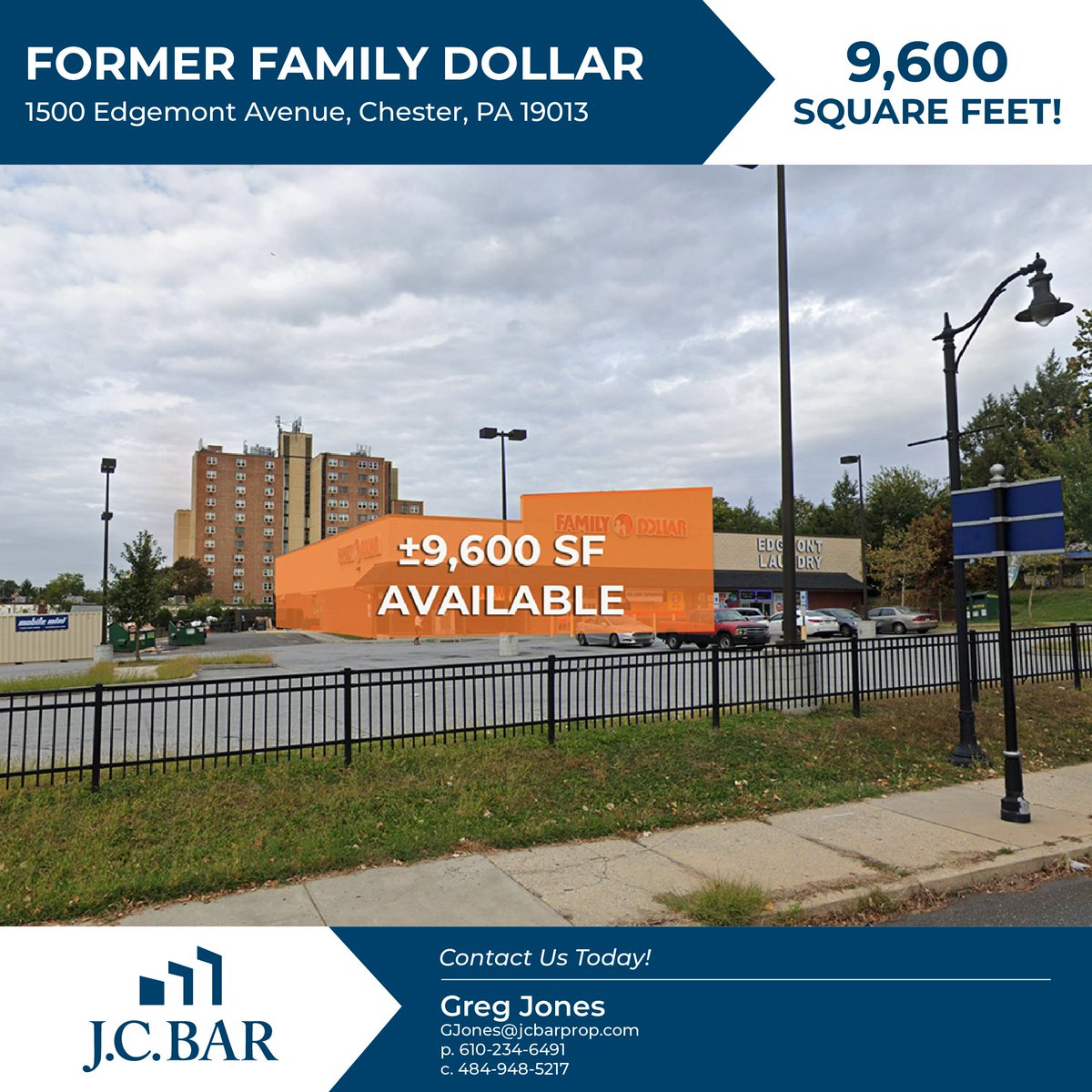 JCBARProp's tweet photo. ±9,600 SF Former Family Dollar AVAILABLE in Chester, PA! Contact Greg today!

Visit Our Listing:
https://t.co/ZUN02UZoVc

#commercialrealestate #cre #retailrealestate #forlease #leasing #brokers #chester #philadelphia #wilmington #pennsylvania #delaware #delco https://t.co/gq3OAyujLz