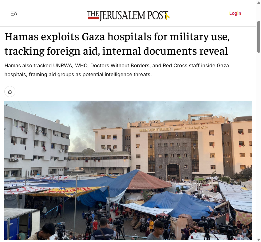 NGO Monitor Report: “Hamas explicitly states that health facilities in Gaza are not neutral spaces, but instead play a critical role in Hamas’s terror network."  >