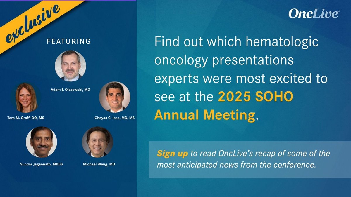 OncLive's tweet photo. Catching up on all the updates from #SOHO25? 🩸
Check out our recap, "SOHO Spotlight: Hematologists Share Practice-Informing Insights From the 2025 Annual Meeting"
#MCL #multiplemyeloma #DLBCL #MDS
🔐Sign up for free to begin reading: https://t.co/2m4AlvzmCr https://t.co/siFIFrJJER