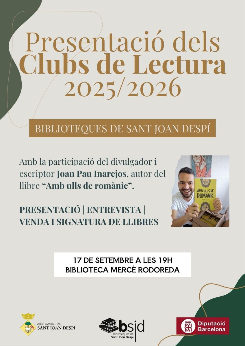 📢 Gent del Baix Llobregat i Barcelona! Dimecres 17 de setembre, a les 19h, ens veiem a la Biblioteca Mercè Rodoreda de Sant Joan Despí. 

Fullejarem #AmbUllsDeRomànic (<a href="/penguinllibres/">Penguin Llibres</a>) i ens capbussarem en l'imaginari medieval dels llibres i la lectura.

<a href="/bibliosdespi/">Biblioteques de Sant Joan Despí</a> <a href="/AjSJDespi/">Ajuntament Sant Joan Despí</a>