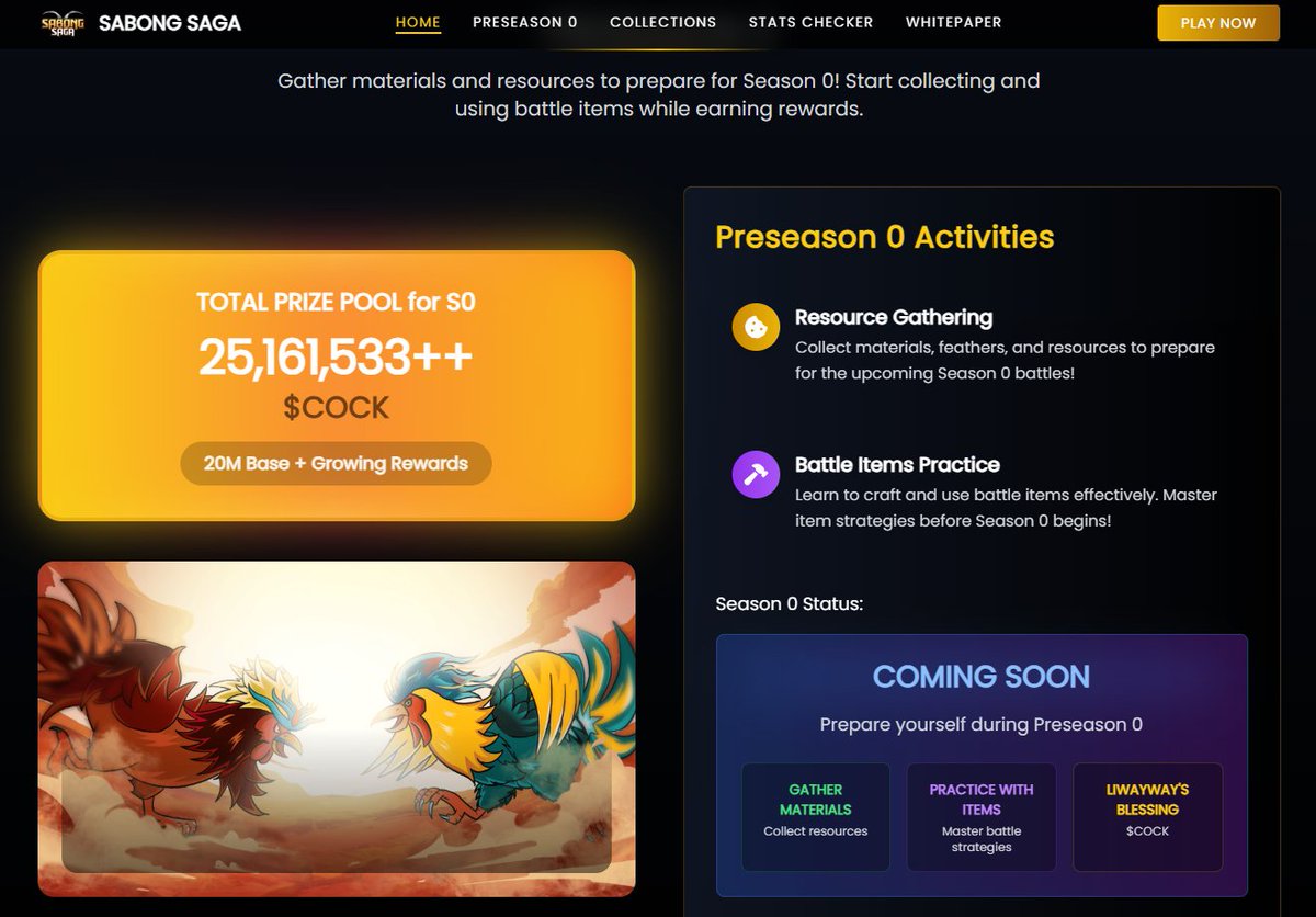 Over 25M $COCK secured for Season 0 rewards! 🏆

Every action in the ecosystem adds to the pool, with a cut of each $COCK fueling rewards. This total keeps climbing until Season 0 closes.

Everything is aligning for the battles to come.

The only question left is: are you ready?