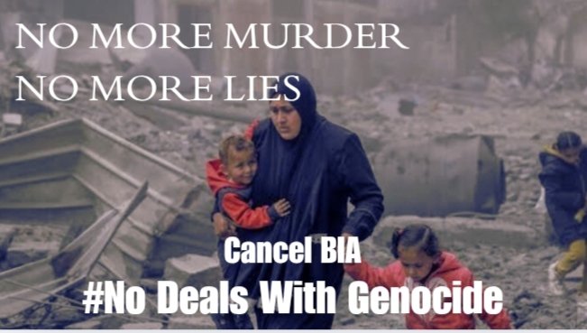 Enough is enough 
No more mureder 
No more lies 
Your silence is not enough 
#NoDealsWithIsrael