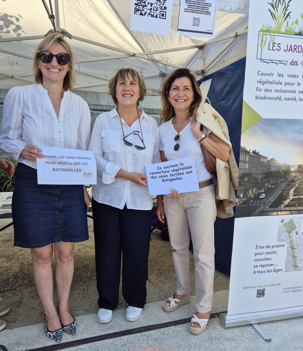 merci à <a href="/geoffroyboulard/">Geoffroy Boulard</a> maire de Paris 17 et <a href="/AstridPanosyan/">Astrid Panosyan-Bouvet</a> et <a href="/EmmanHoffman/">Emmanuelle Hoffman</a> députées de Paris 17  pour leur présence sur notre stand et leur soutien à la couverture végétalisée des voies ferrées aux Batignolles.