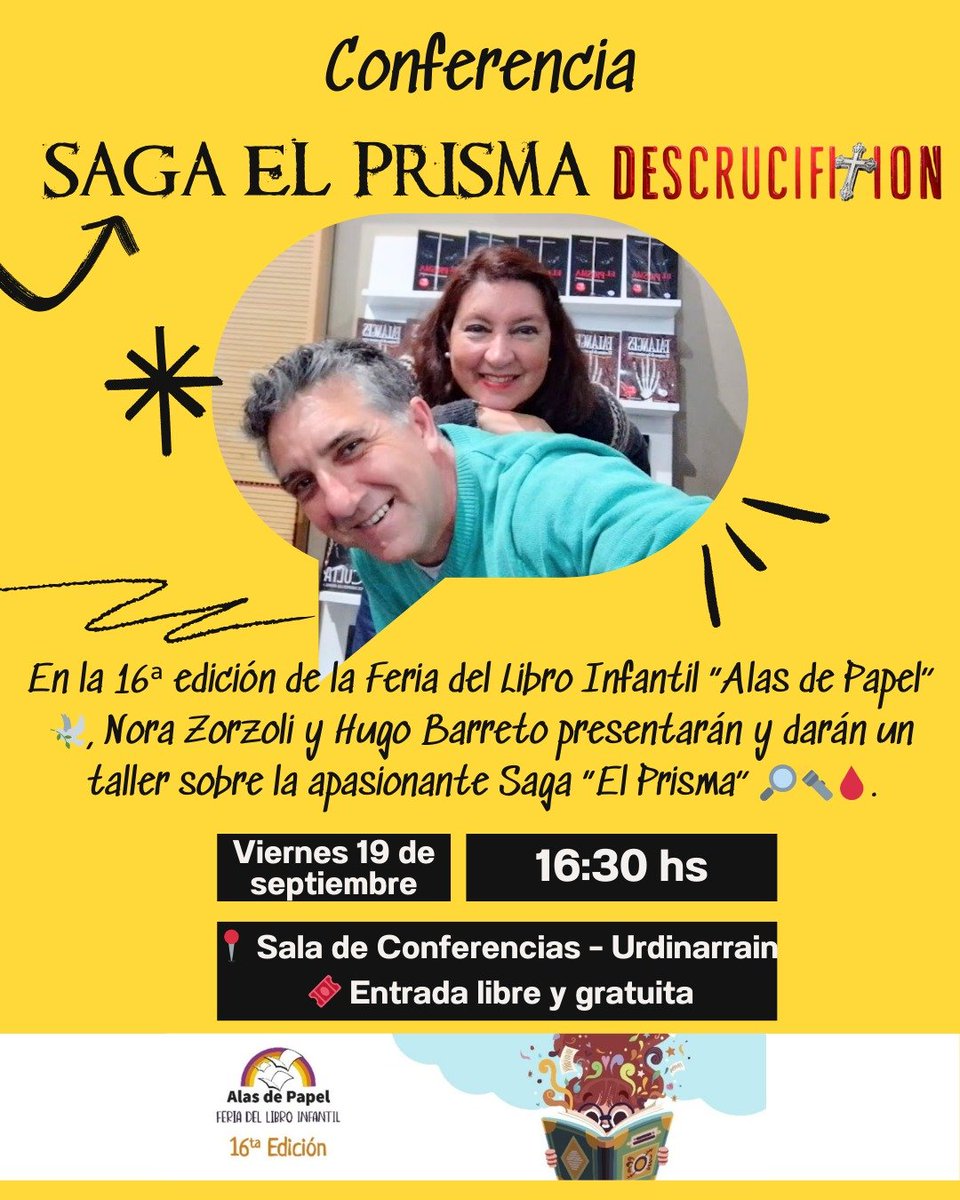 📖¡El suspenso llega a Urdinarrain! En la 16ª #FeriaDelLibro Infantil “Alas de Papel” te invitamos a compartir con nosotros la presentación y taller de la Saga El Prisma 🔎🗓️ Viernes 19 de septiembre 16:30 hs
📍 Sala de Conferencias – Entrada libre y gratuita
#ULTIMAHORA