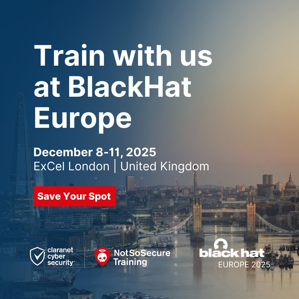 Claranet_Sec's tweet image. Join us at @𝐁𝐥𝐚𝐜𝐤𝐇𝐚𝐭 𝐄𝐮𝐫𝐨𝐩𝐞 from 8–12 Dec at ExCeL London, #UnitedKingdom . Our #LLMSecurity Training will be delivered for the first time at @BlackHatEvents  . 

#EarlyBird Discount rates are now available until September 26th.

#BlackHatEurope #CyberSecurity