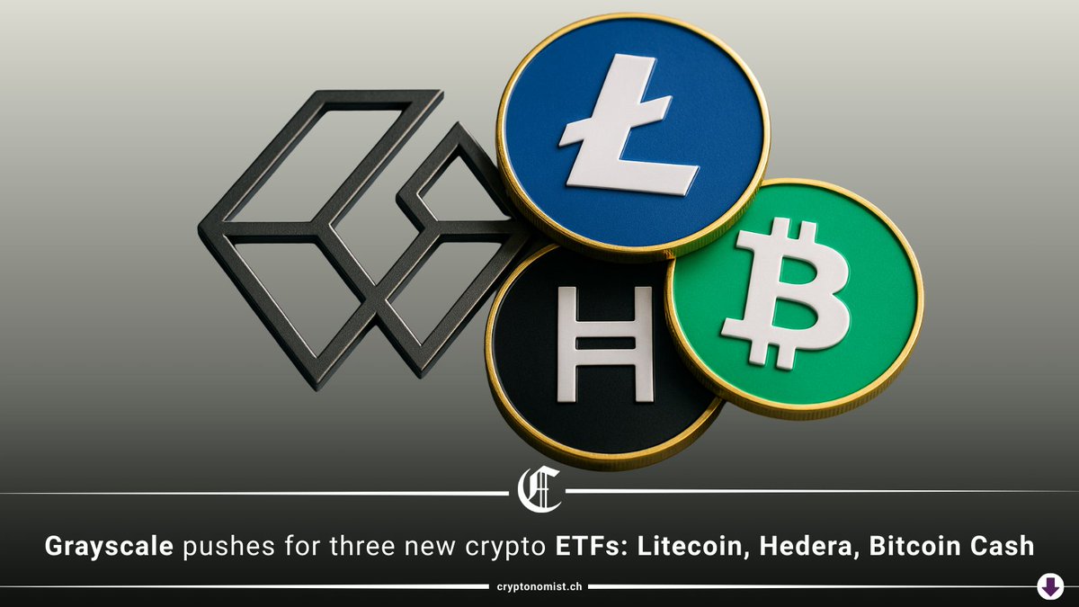 GRAYSCALE FILES FOR 3 NEW CRYPTO ETFS FACT: Grayscale has submitted to the  SEC applications for ETFs on Litecoin ($LTC), Hedera ($HBAR), and Bitcoin  Cash ($BCH). WHY IT MATTERS: Until now, the