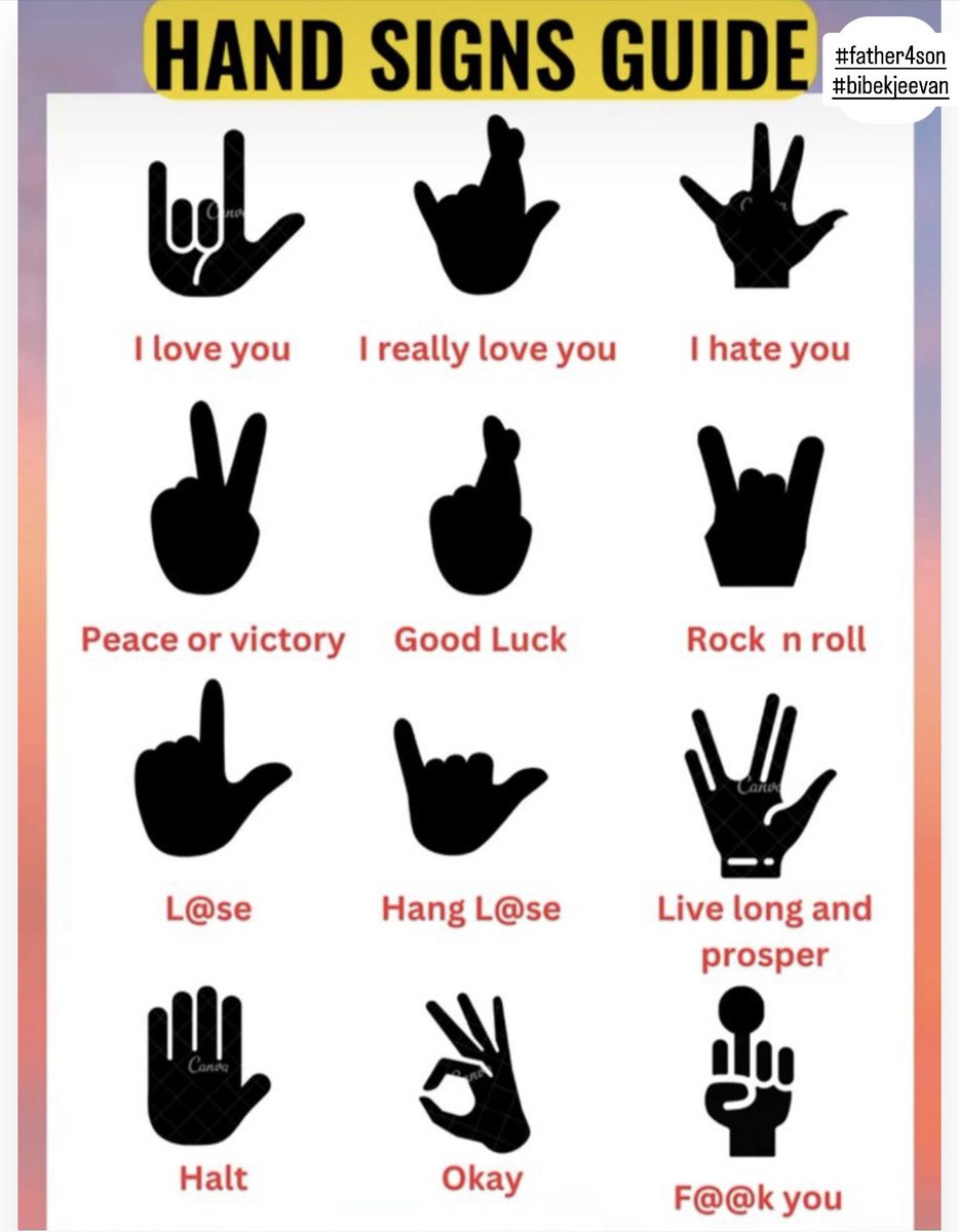 B10bibek's tweet image. HAND SIGNS GUIDE #father4son  #bibekjeevan #handsigns #gesture #handgestures