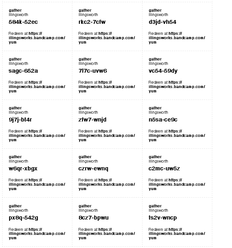 free codes freak odes   illingsworks.bandcamp.com (and a 50% off code good thru friday "theystillwantrentdamn" if you just feel like using money for things)