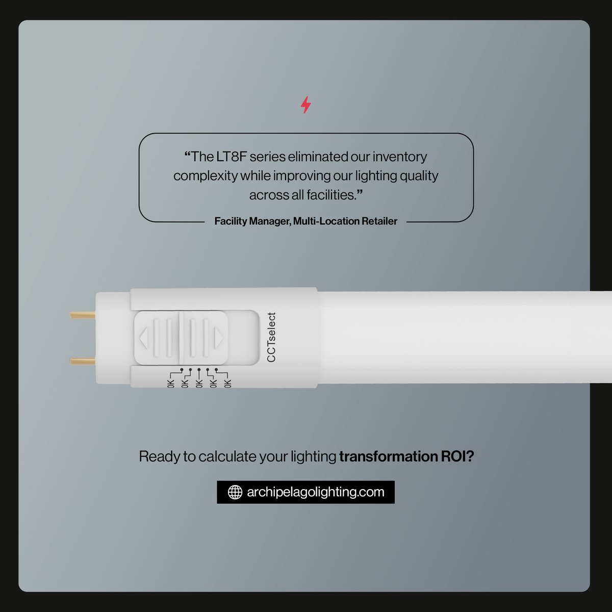 ArchipelagoLED's tweet image. The LT8F series transforms lighting ROI 💡📊 96% inventory savings, DLC rebates, field adjustability &amp;amp; food-safe NSF glass 🌱 Smart, future-proof lighting built for lasting results. #SmartInvestment #EnergyEfficiency
