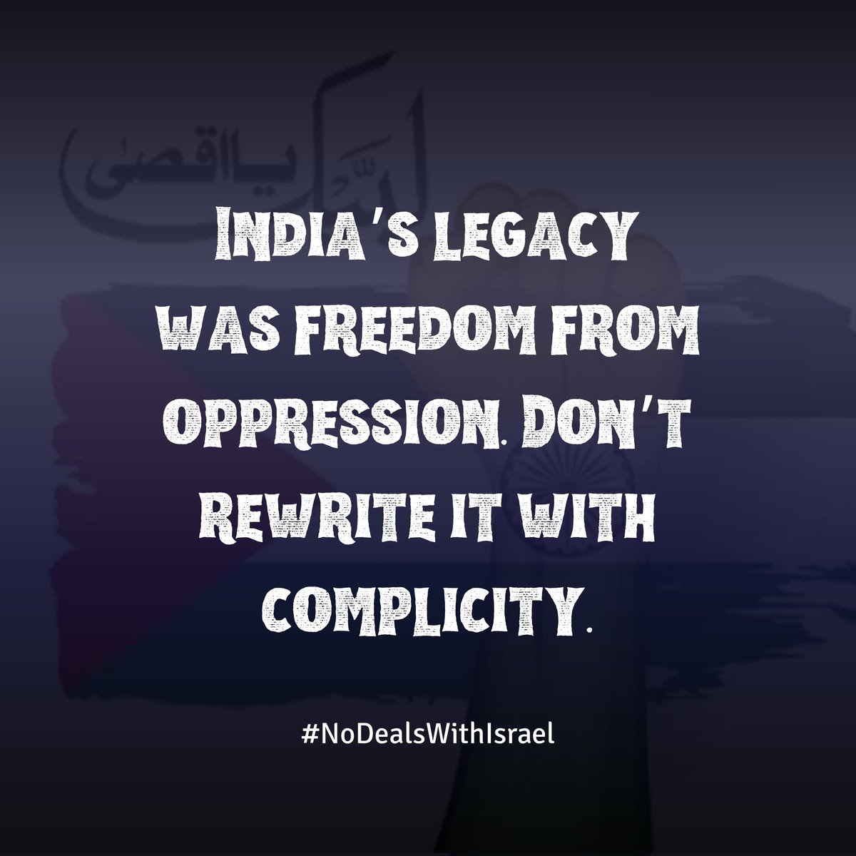 giowarangalcity's tweet photo. The soul of India is freedom. Complicity with oppression stains that soul with betrayal. Justice must guide our choices
#NoDealsWithIsrael
#IndiaDontBetrayPalestine
#DignityNotDeals
#DefendHumanity https://t.co/ISxSNgChBu