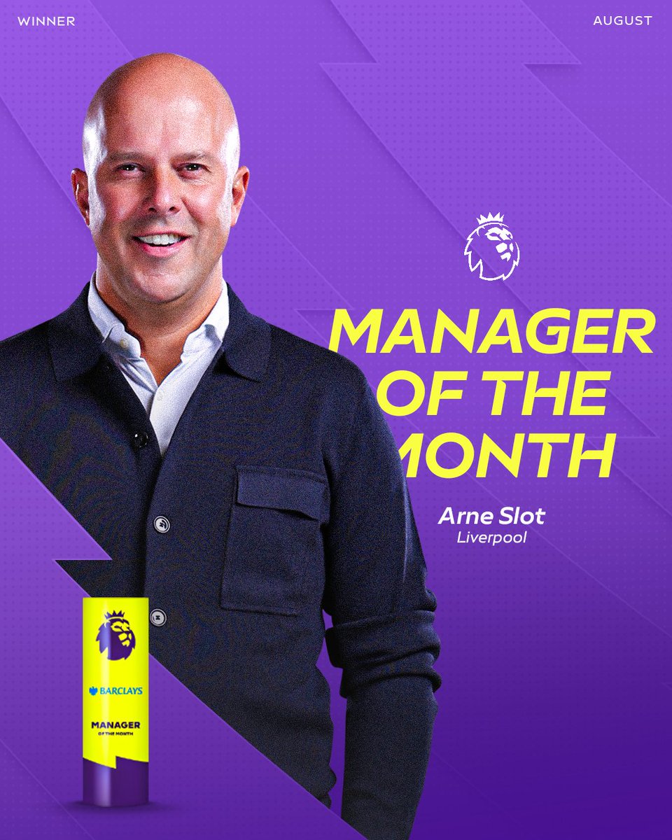 SkySportsPL's tweet image. BREAKING: Arne Slot has been named the Barclays Manager of the Month for August 👔