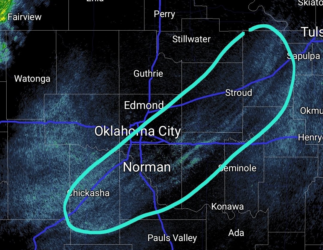 These little streaks on radar are called gravity waves. They are similar to the ripples that form when you throw a rock into a pond. Occasionally they can start a shower or thunderstorm, but seem to be mostly benign as they pass eastward this morning. #okwx