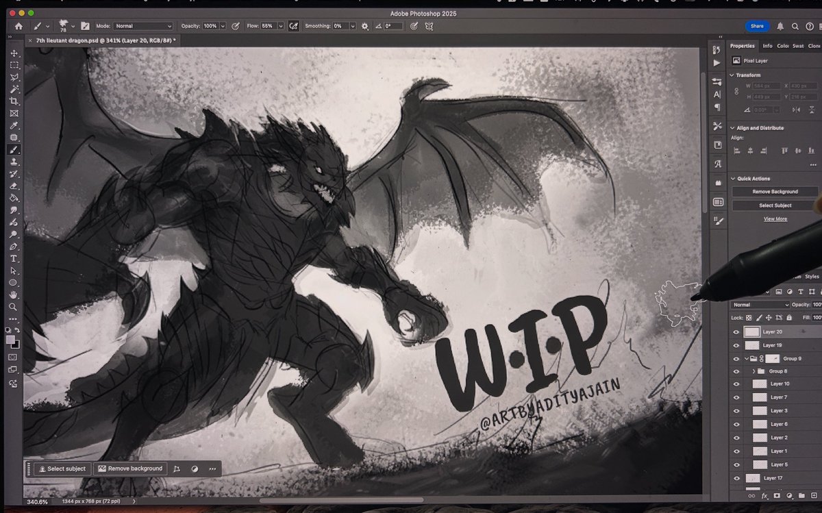 artbyadityajain's tweet image. ✨ Another WIP Update 🫶🏻 for the Cataclysm Unbound ✨
Started laying down shaded volumes to bring out the depth and form !

⚡ want yours in my style ❤️ Commissions are open on VGen → Vgen.co/adityajain (limited discounted slots)

#WIP #OCArt #DragonDesign #DarkFantasyArt…