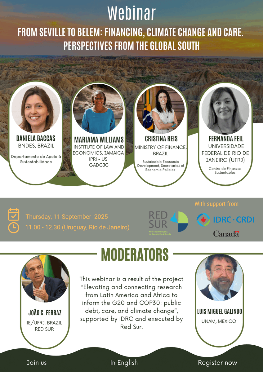 Red_mercosur's tweet photo. 📣 Webinar "From Seville to Belem: Financing, climate change and care: Perspectives from the Global South on the Road to COP30" 

🗓️ Thursday 11/Sep 
🕰11:00 am Argentina-Uruguay-Brazil  | 8:00 am Mex
⏳1:30 h

➡️Register here to secure your place: https://t.co/RrBUJsW6pj https://t.co/AY04Kl1tM4