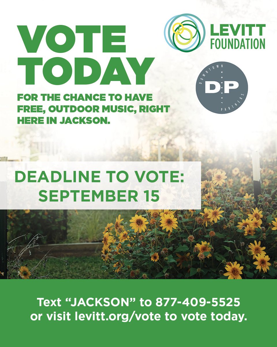 We need your vote! Help us host artists like the Blues Collective featuring Jesse Robinson, and other local musicians! Vote for Jackson to receive a #LevittMusicSeries grant from the @levittfoundation by September 15 at levitt.org/vote or text JACKSON to 1-877-409-5525