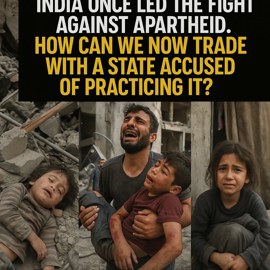riz1ahamed's tweet photo. 🇮🇳 India once led the fight against apartheid. 

How can we now trade with a state accused of practicing it? 

#NoDealsWithIsrael #Gaza https://t.co/CscqpJ20tu