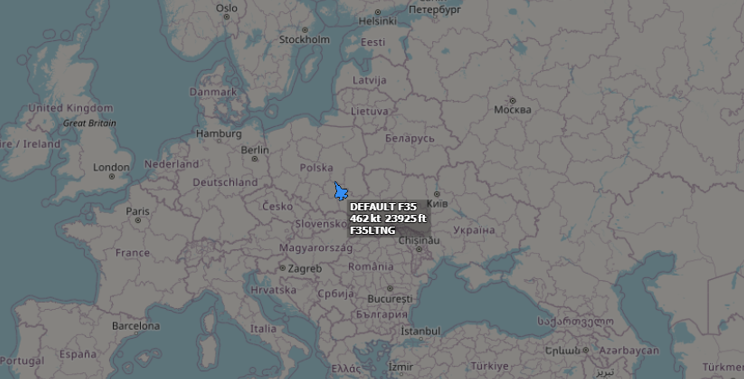 TSNighthawk's tweet photo. One of the Dutch F35s that responded to the drone intrusion was, for a moment, visible on adsb. https://t.co/HDT9sEI7VR