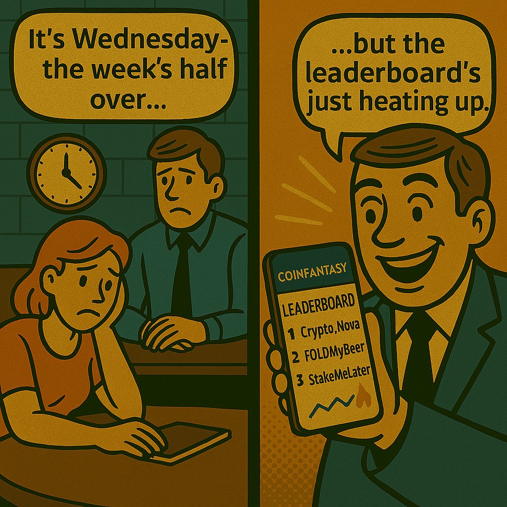 coinfantasyfun's tweet image. It’s Wednesday — the week’s half over, but the leaderboard’s just heating up. While they’re counting days till Friday, we’re counting gains. 📈🔥"   #MidweekMoves #CoinFantasy #FantasyFootball #GameFi